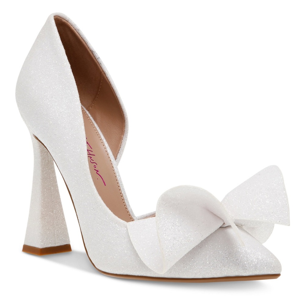 Betsy Johnson ivory/white Glitter High Heels with Bow